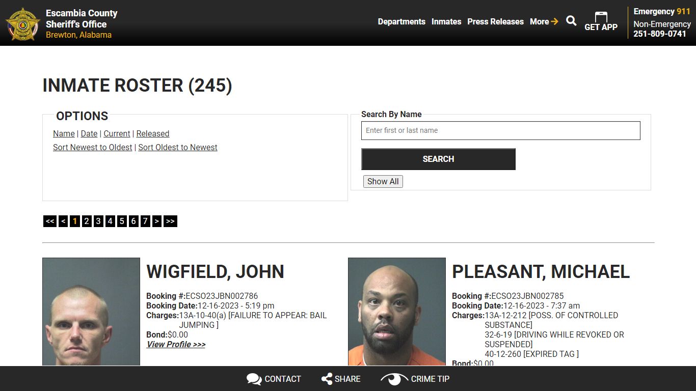 Inmate Roster (252) - Escambia County Sheriff, AL