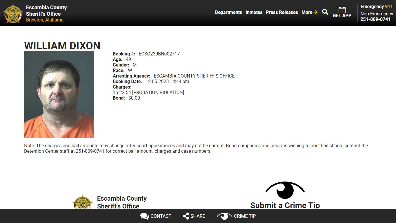 View Roster - WILLIAM DIXON - Escambia County Sheriff, AL